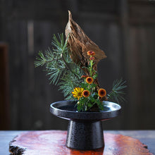 Load image into Gallery viewer, Handmade Ceramic Ikebana Vase/Ink Pattern Traditional Japanese Flower Arrangement/Snack Plate/Kenzan Flower Frog Included
