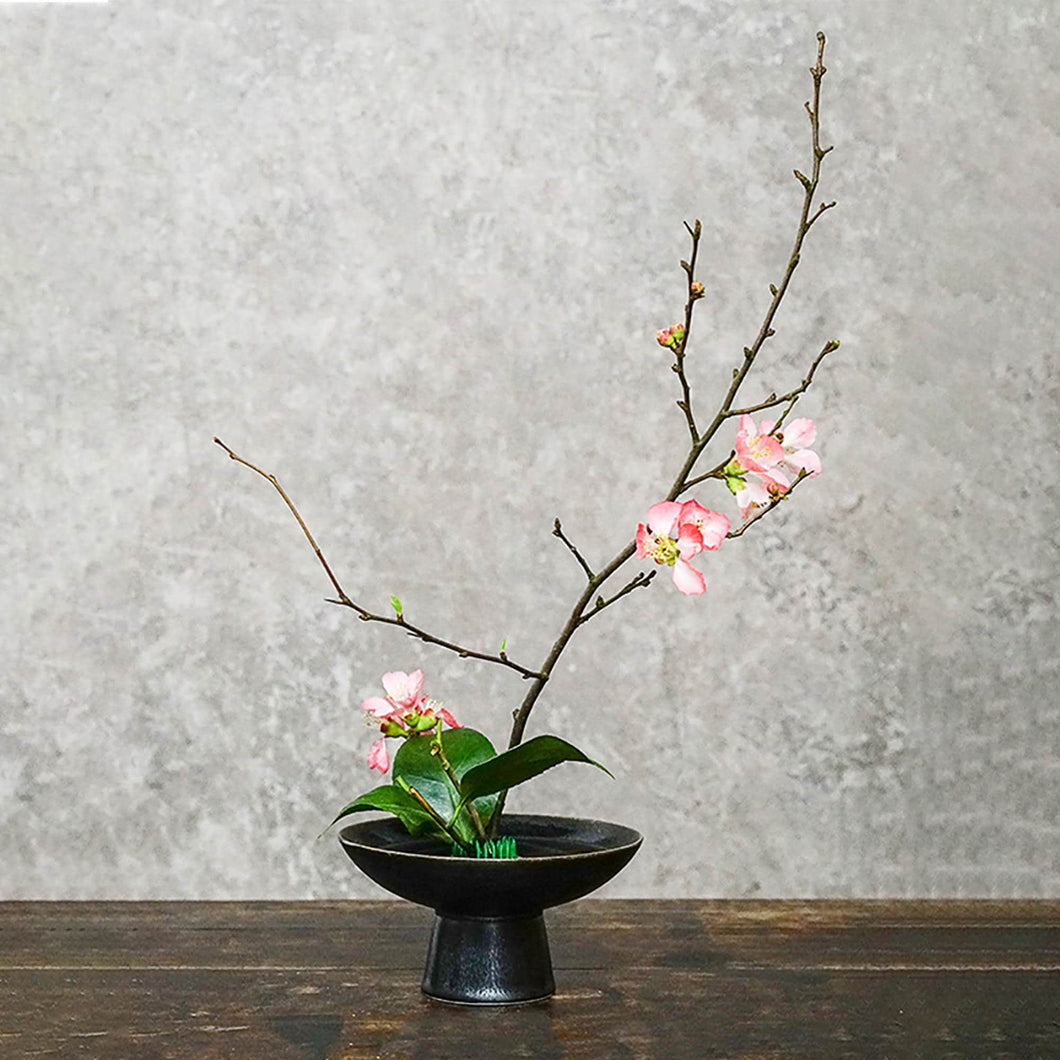 Handmade Mini Ceramic Ikebana Vase/Flower Arrangement in Japanese High Stem Style/Kenzan Flower Frog Included