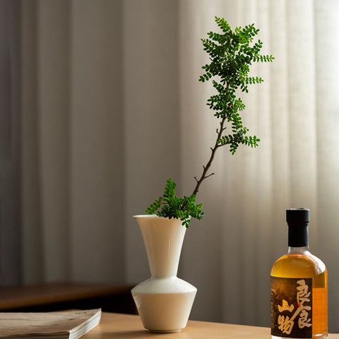 Ceramic Ikebana Vase in Traditional Oriental Style, Green and White Color