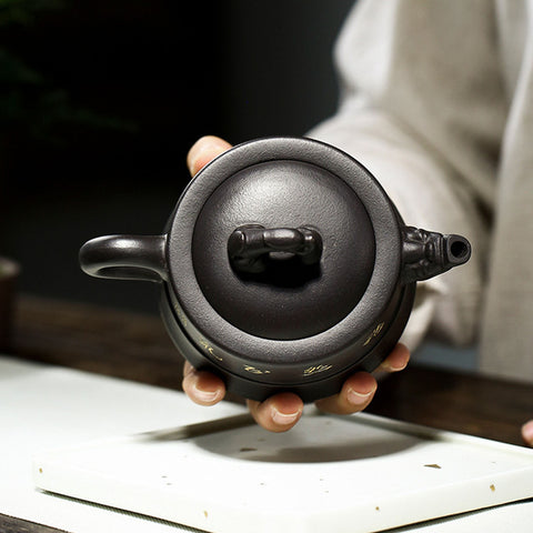 Handmade Yixing Zisha Teapot, Traditional Chinese Clay Teapot with Dragon Tail handle
