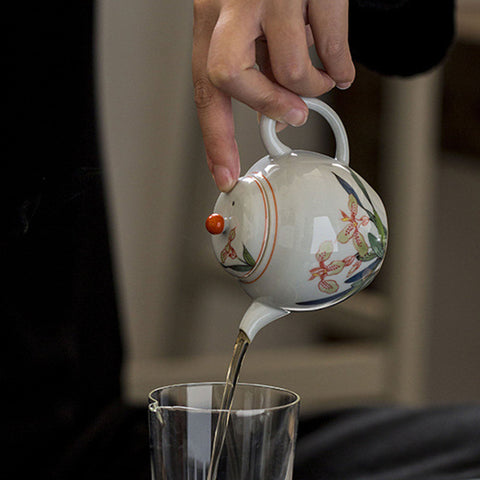 Hand-painted Iris Graphic Pear Shape Ceramic Teapot, Personal Teapot, Chinese Teapot