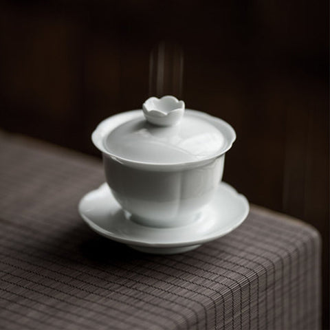 White Porcelain Gaiwan Teacup Set, Kungfu Tea Cups, 170ml Large Capacity, Teaset Gift Package Available