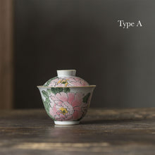 Load image into Gallery viewer, Hand Painted Blue and White Porcelain Graphic Gaiwan Teacup Set, 125ml Capacity
