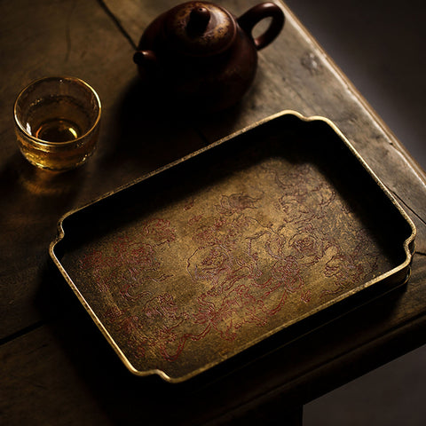 Handmade Brass Tea Tray/ Serving Tray, Vintage Oriental Style