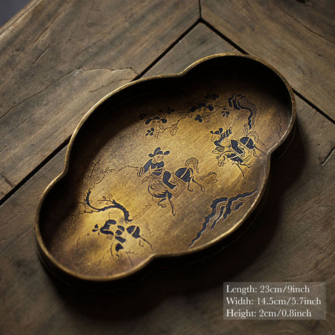 Handmade Brass Tea Tray/Serving Tray, Vintage Oriental Style with Flower Shape
