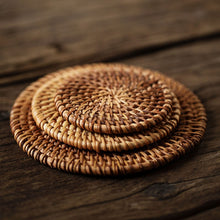 Load image into Gallery viewer, Handmade Woven Rattan Coaster, Set of 6 with holder
