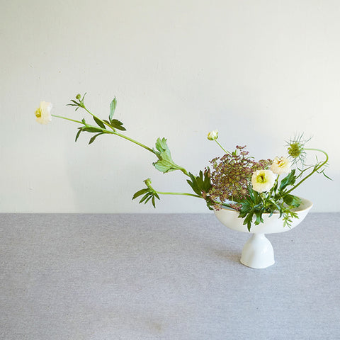 Ceramic High Stem Ikebana Vase with Gold Rim, Japanese Style