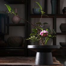 Load image into Gallery viewer, Handmade Ceramic Ikebana Vase/Ink Pattern Traditional Japanese Flower Arrangement/Snack Plate/Kenzan Flower Frog Included
