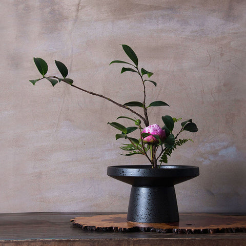 Ceramic Ikebana Vase/Ink Pattern Traditional Japanese Flower Arrangement/Snack Plate/Kenzan Flower Frog Included