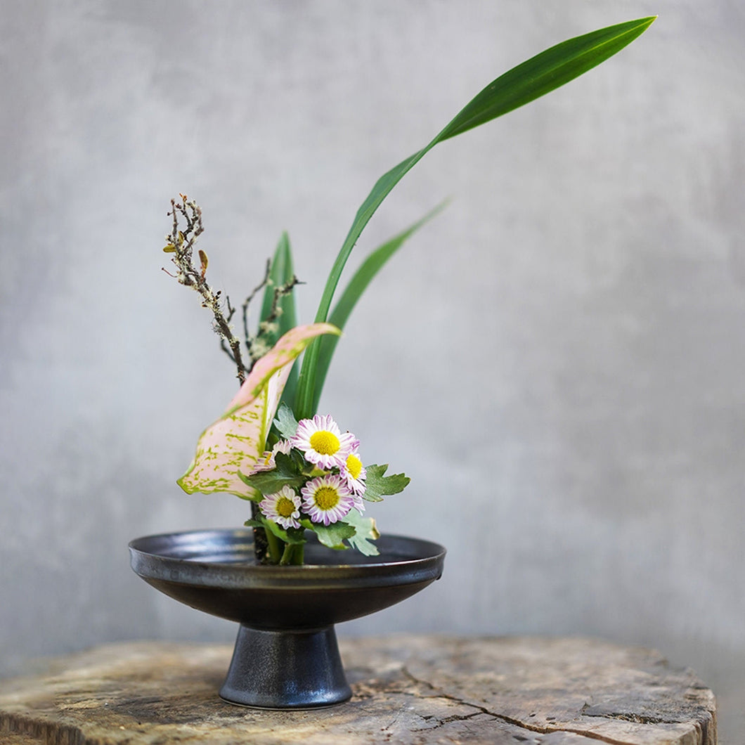 Mini Ceramic Ikebana Vase/Japanese High Stem Style Flower Arrangement/D46 Kenzan Flower Frog Included