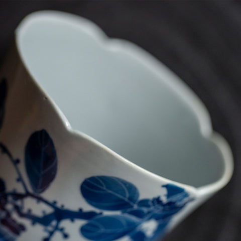 Hand painted Blue and White Vase Raw Ceramic, Ikebana Vase