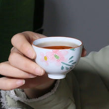 Load image into Gallery viewer, Handmade Flower Relief Carving Ceramic Teacup, Espresso Cup, Sake Cup Sets, Set of 6 with Gift Package
