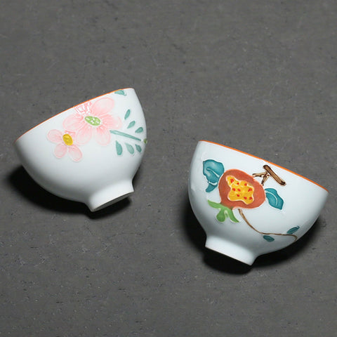 Handmade Flower Relief Carving Ceramic Teacup, Espresso Cup, Sake Cup Sets, Set of 6 with Gift Package