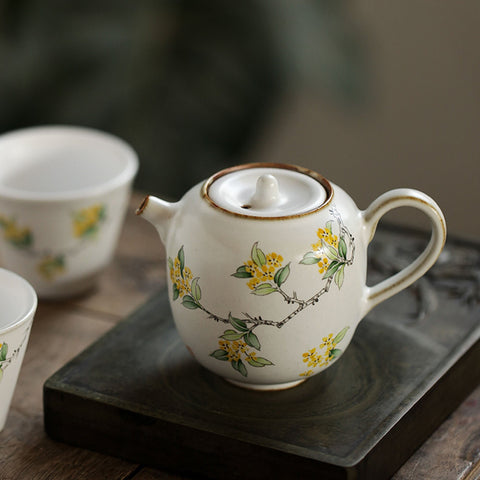 Hand Painted Osmanthus Ceramic Tea Pot, Osmanthus Ceramic Tea Cup