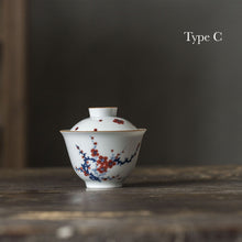 Load image into Gallery viewer, Hand Painted Blue and White Porcelain Graphic Gaiwan Teacup Set, 125ml Capacity
