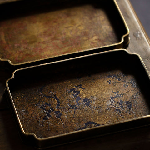 Handmade Brass Tea Tray/ Serving Tray, Vintage Oriental Style