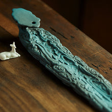 Load image into Gallery viewer, Hand Crafted Green Cloud with White Deer Ceramic Incense Holder
