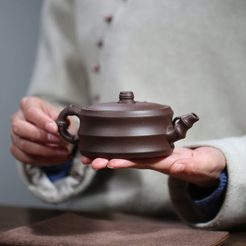 Handmade Yixing Zisha Purple Clay Teapot in Bamboo Style, Made with Yixing Purple Clay, 240ml/8oz