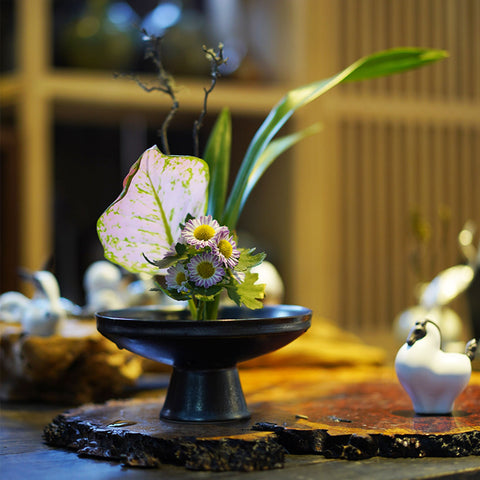 Mini Ceramic Ikebana Vase/Japanese High Stem Style Flower Arrangement/D46 Kenzan Flower Frog Included