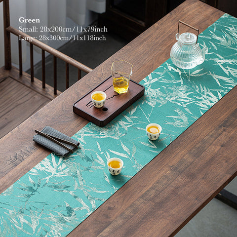 Bamboo Leaf Graphic Tea Table Cloth, Tea Mat, Tea Ceremony Accessory, Table Runners
