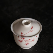 Load image into Gallery viewer, Handpainted Red Bamboo White Porcelain Gaiwan, Kungfu Tea Cups, 150ml Capacity
