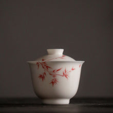 Load image into Gallery viewer, Handpainted Red Bamboo White Porcelain Gaiwan, Kungfu Tea Cups, 150ml Capacity
