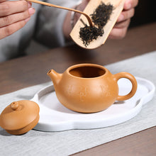 Load image into Gallery viewer, Handmade Yixing Zisha Teapot, Traditional Yellow Clay Teapot with Hand Carved Character
