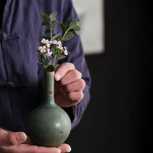 Load image into Gallery viewer, Handmade Long Neck Ceramic Vase, traditional Japanese Green Vintage Style
