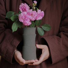 Load image into Gallery viewer, Handmade Vintage Bamboo Style Ceramic Flower Vase, Ikebana Vase

