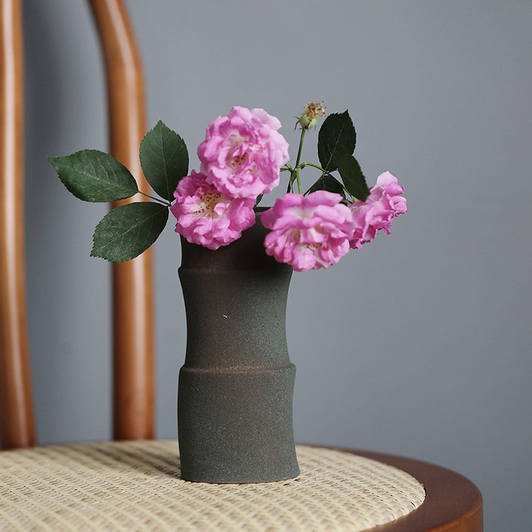 Handmade Vintage Bamboo Style Ceramic Flower Vase, Ikebana Vase