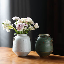 Load image into Gallery viewer, Handmade Ceramic Flower Pot/ Ikebana Vase, Green Vintage Color and White Color
