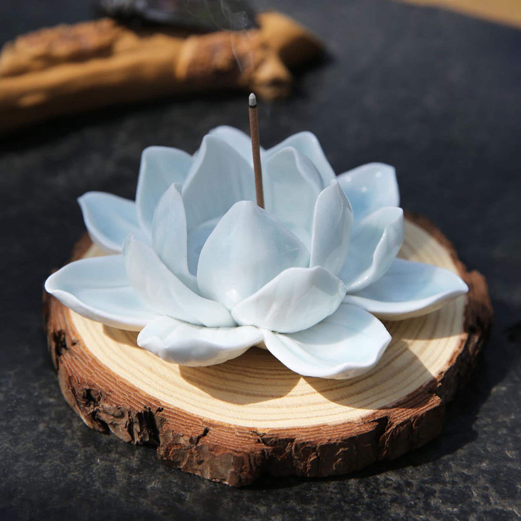 Hand Crafted White Lotus Flower Porcelain Incense Holder, Tea Table Decor - Small and Large Sizes, Gift Package available
