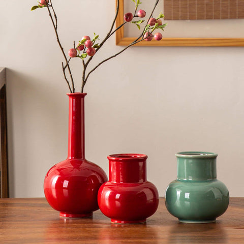 Traditional Japanese Vintage Style Short Vases, Porcelain Short Vases - four colors - theTeaCloud