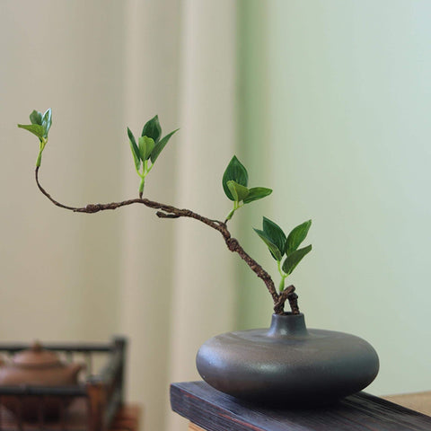 Ceramic Mini Zen Style Vase, Adjustable Faux Flower Branch Included