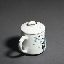 Load image into Gallery viewer, Hand Painted Panda Ceramic Tea Mugs with Lid and Tea Strainer, 375ml/12.5oz Capacity
