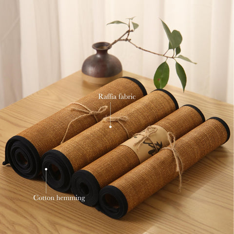 Handwoven Raffia Tea Table Cloth with Cotton Hemming in Traditional Japanese Style, Tea Mat, Tea Set Accessory, Table Runners