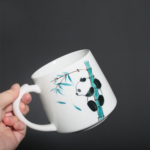 Hand Painted Panda Ceramic Tea Mugs with Lid and Tea Strainer, 375ml/12.5oz Capacity - theTeaCloud