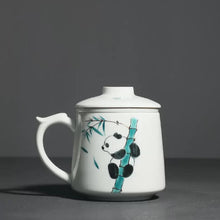 Load image into Gallery viewer, Hand Painted Panda Ceramic Tea Mugs with Lid and Tea Strainer, 375ml/12.5oz Capacity
