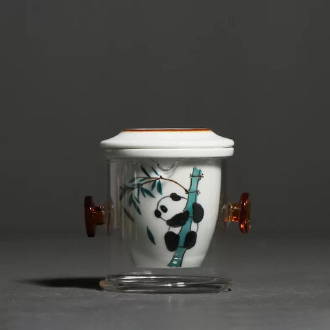 Hand Painted Panda Graphic Porcelain Tea Set, 1 Teapot with 2 Teacups