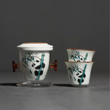 Load image into Gallery viewer, Hand Painted Panda Graphic Porcelain Tea Set, 1 Teapot with 2 Teacups
