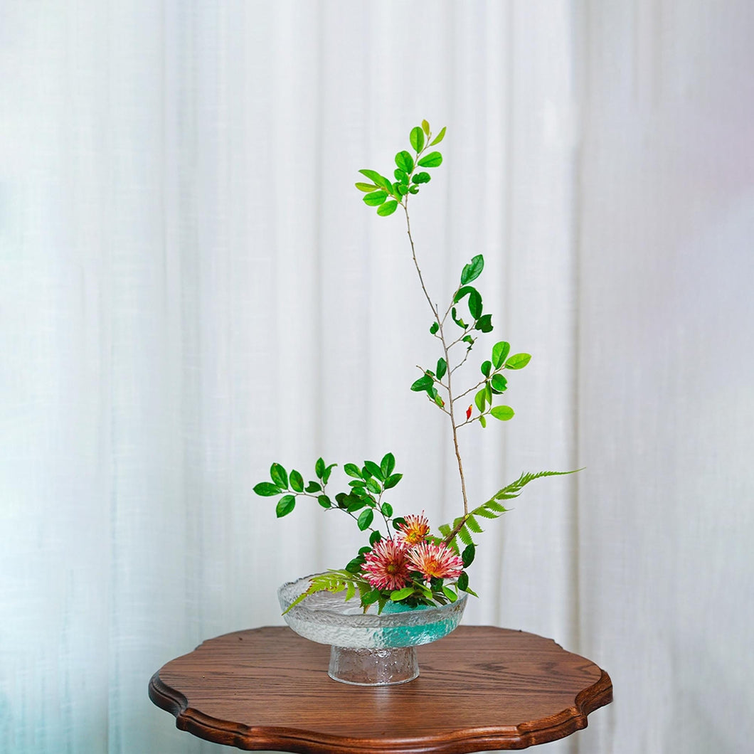 Transparent Glass Ikebana Vase with Pairing D70cm Kenzan Flower Frog