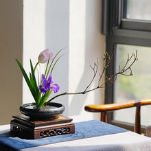 Load image into Gallery viewer, Traditional Japanese Style Ink Speckled Black, Ikebana Plate
