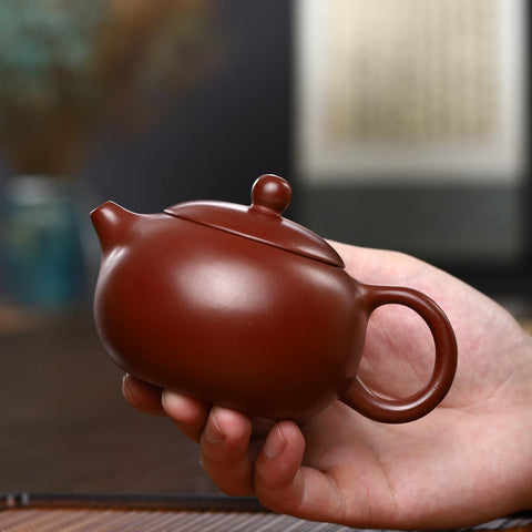 Handmade Yixing Zisha Teapot, Chinese Red Clay Teapot in Xishi Style, 160ml, 200ml Capacity, Gift Box with Certificate Included
