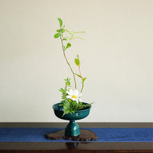 Load image into Gallery viewer, Traditional style Ceramic High Stem Ikebana Vase, D60cm Kenzan Flower Frog Included
