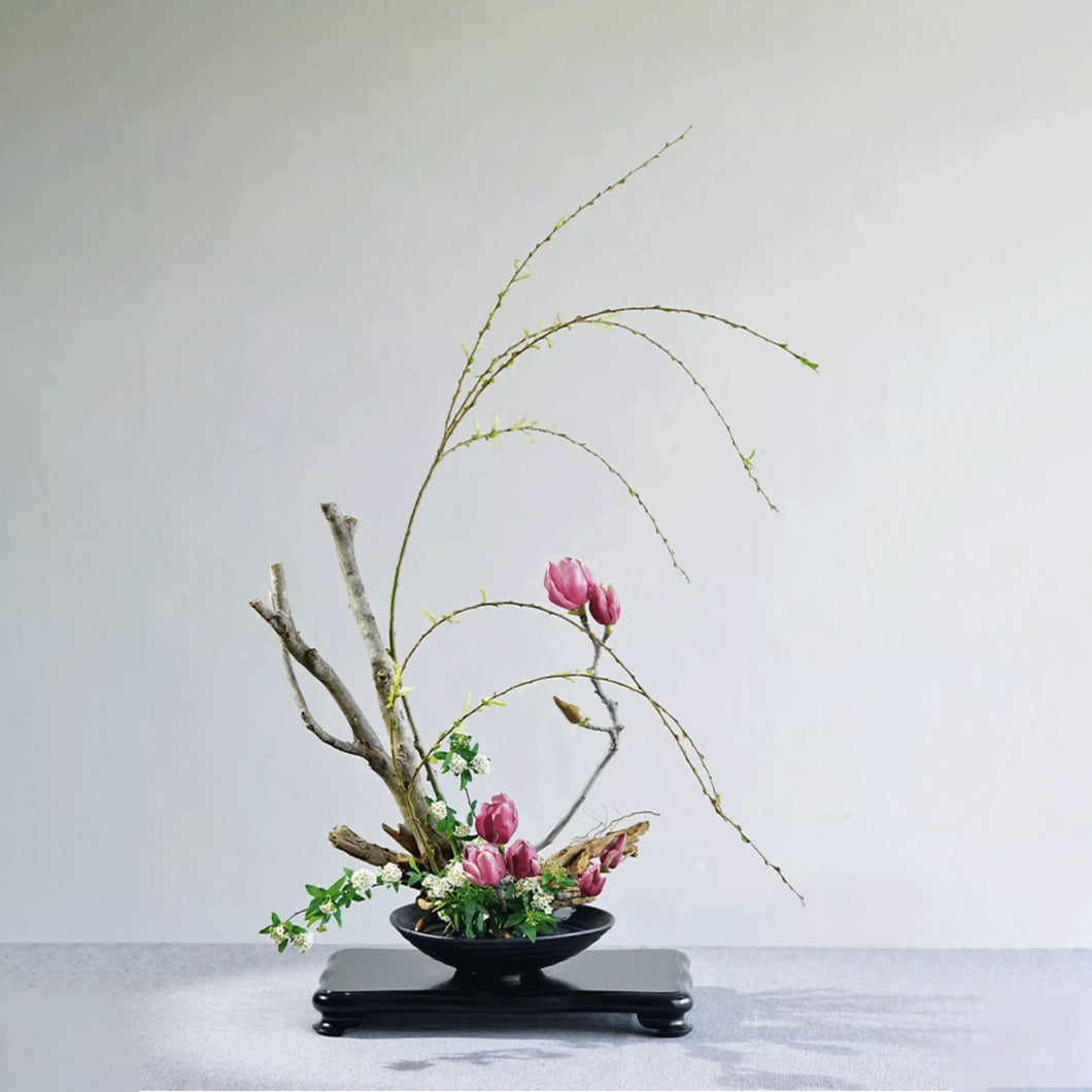 Japanese Zen Style Ikebana Bowl, Japanese Floral Arrangement, Large Kenzan Flower Frog Included, Four Colors