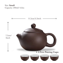 Load image into Gallery viewer, Handmade Yixing Zisha Teaset, Chinese Purple Clay Teapot in Xishi Style with Pairing Cups, 200ml, 280ml, 420ml Capacity
