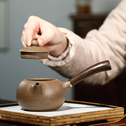 Handmade Yellow Clay Kyusu Teapot, Gift Package, Capacity 250ml/8.5oz
