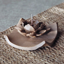 Load image into Gallery viewer, Handmade Raw Clay Incense Stand - Ceramic Lotus Incense Stick Holder
